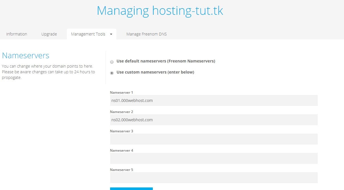 Changing Freenom Nameservers