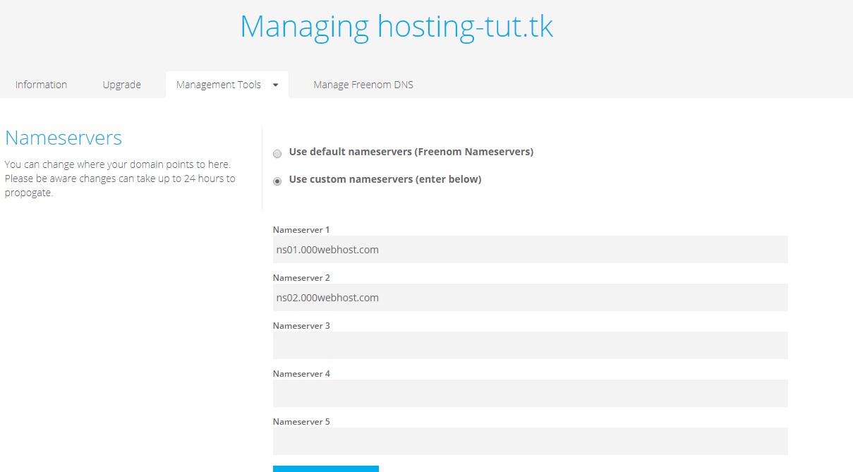 Changing Freenom Nameservers