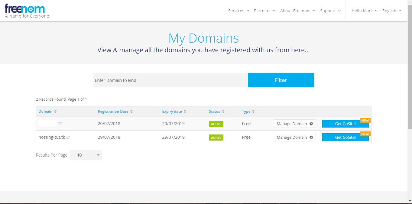 Freenom Domains Dashboard